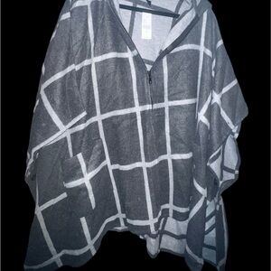 Lane Bryant Charcoal and Light Gray Plaid Poncho